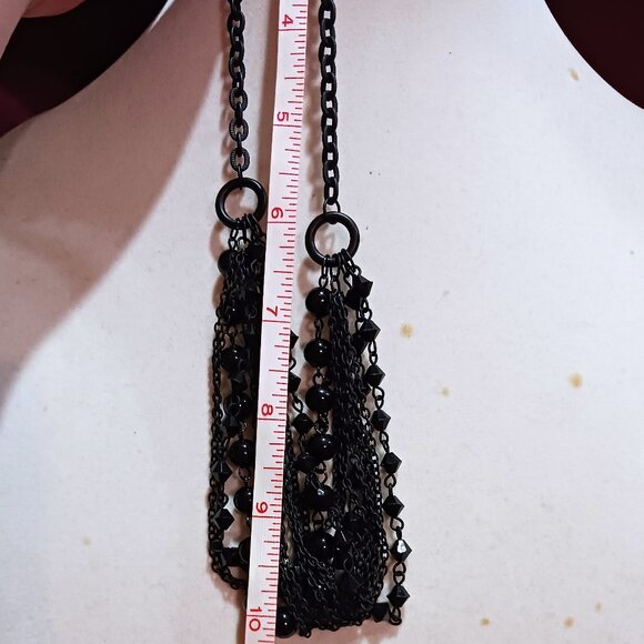 Handmade Black Chain and Bead Layered Cascade Statement Bib Necklace - Picture 7 of 9